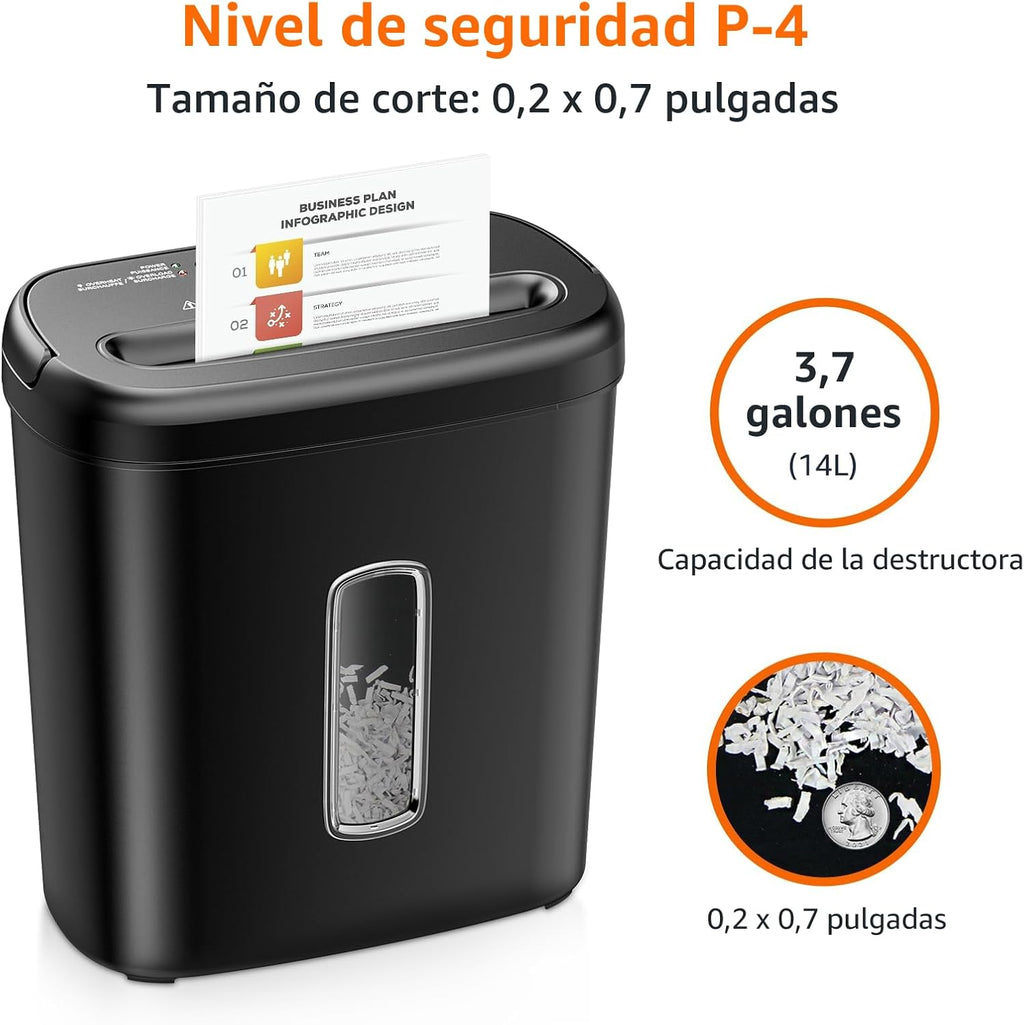 Amazon Basics Trituradora de papel y tarjetas de crédito de alta seguridad de 8 hojas con seguridad P-4, apagado automático, color negro