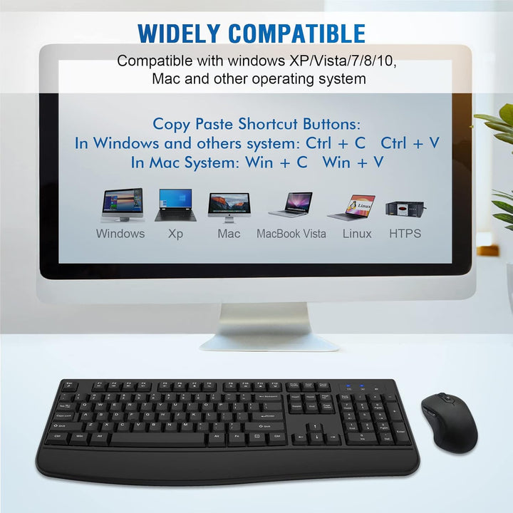 Combo de teclado y mouse inalámbricos de tamaño completo 2.4GHz con...