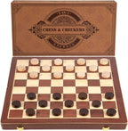 AMEROUS Juego de ajedrez y damas de madera magnética de 15 pulgadas (2 en 1), tablero plegable, caja de regalo, 24 piezas de alegría, 2 reinas adicionales, juego de ajedrez para principiantes para niños y adultos