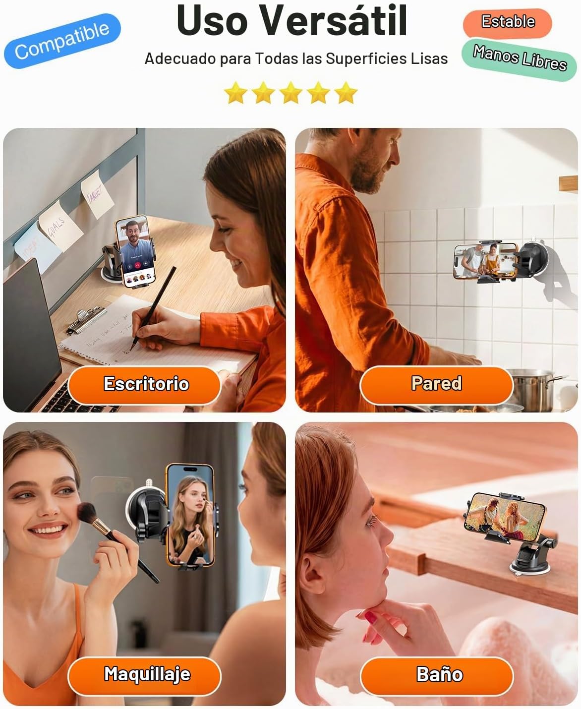 VANMASS Soporte de pared y ducha para teléfono celular 2026 Ultimate Militar grado militar más fuerte ventosa y clip para parabrisas【más nuevo mejor más fuerte】 para iPhone 18 Pro Max 17 16 15 14