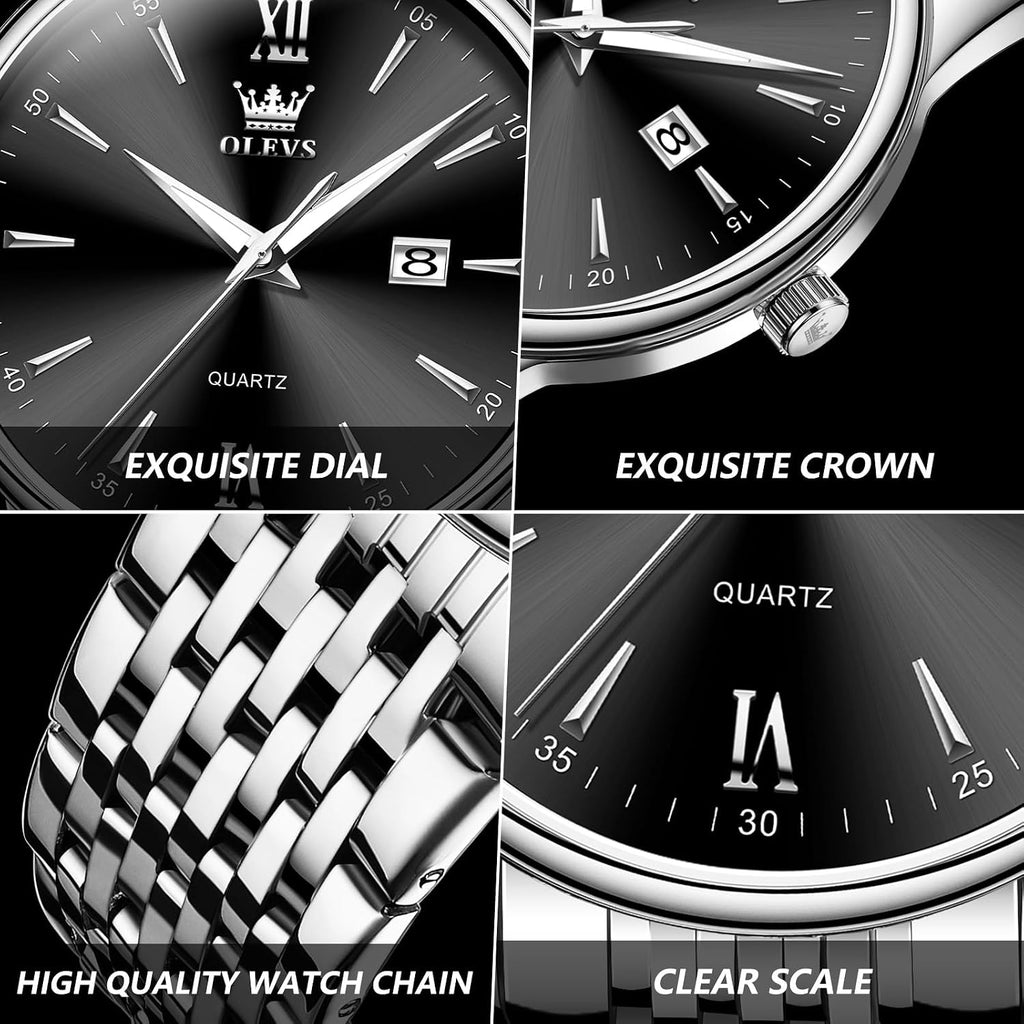 OLEVS Relojes para hombre de lujo de acero inoxidable 30M impermeable