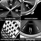 OLEVS Relojes para hombre de lujo de acero inoxidable 30M impermeable