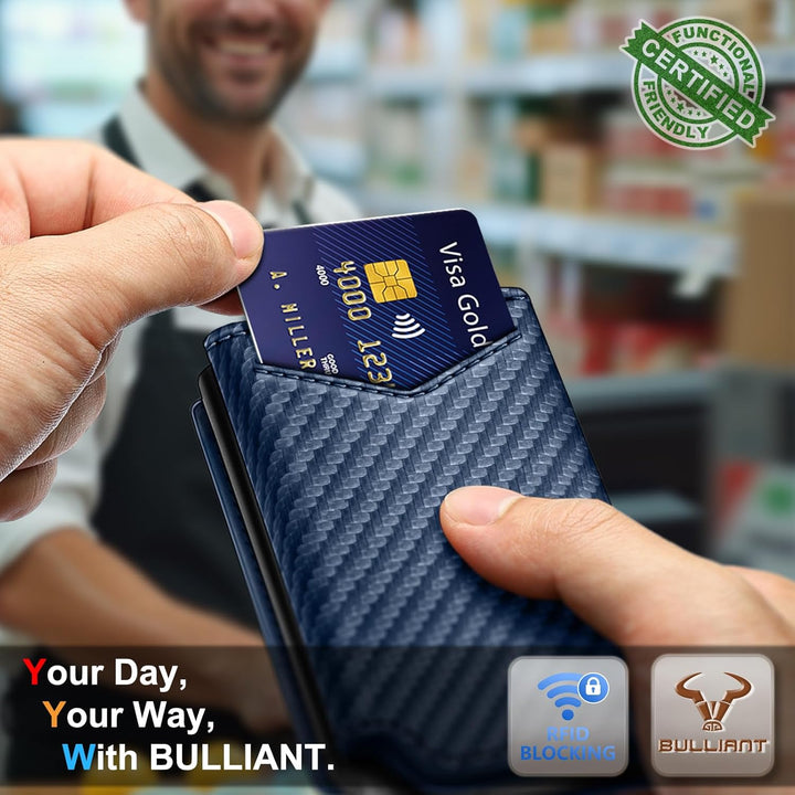 BULLIANT Billetera de cuero para hombre, tarjetero con clip para di...