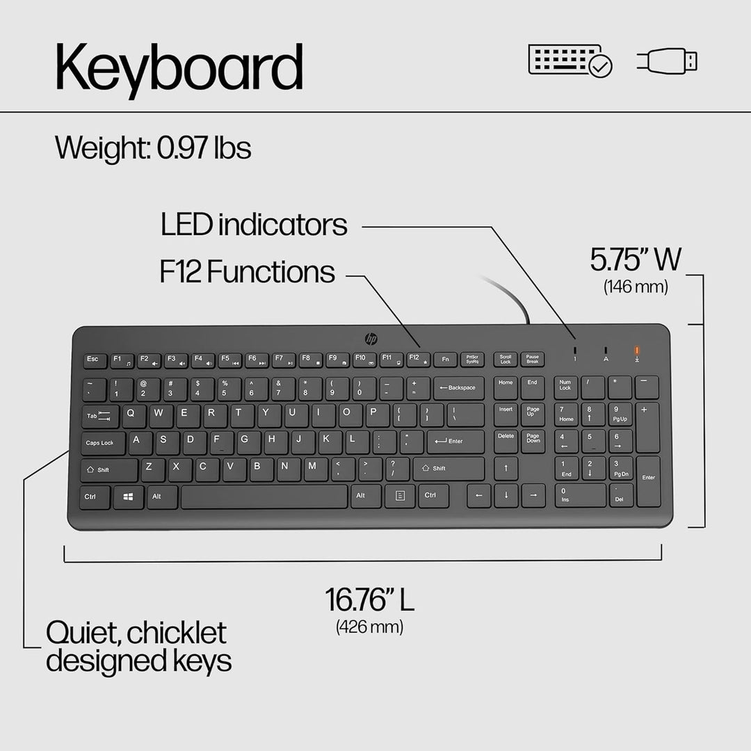 HP Teclado con cable 150 tamaño completo teclado con
