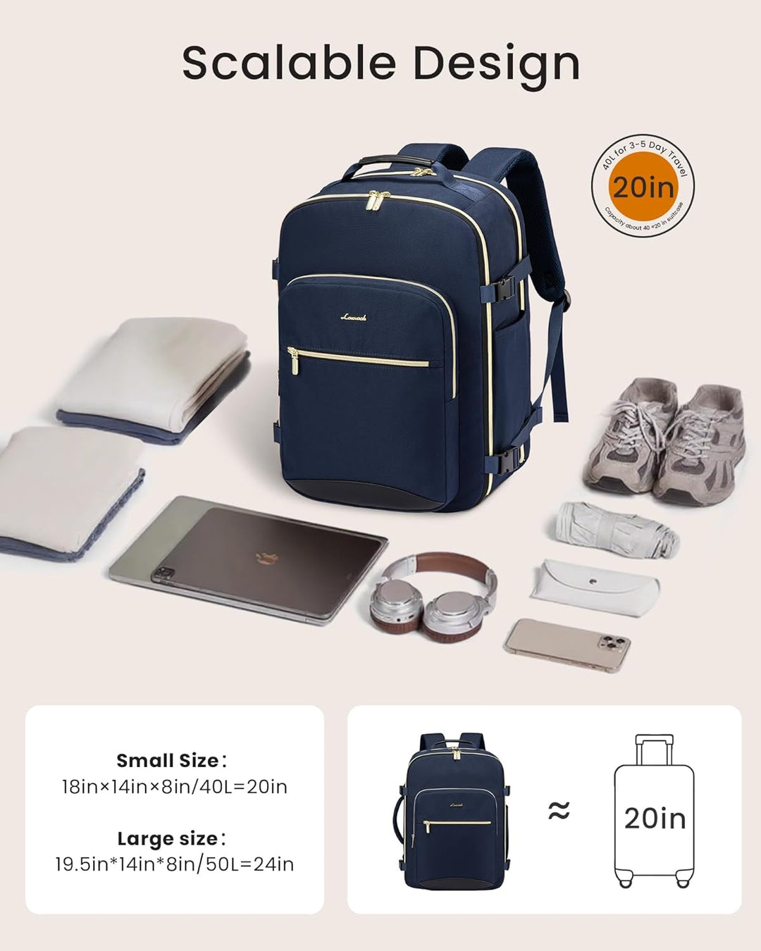 LOVEVOOK Mochila de viaje grande de 40L para mujer, mochila de tran...