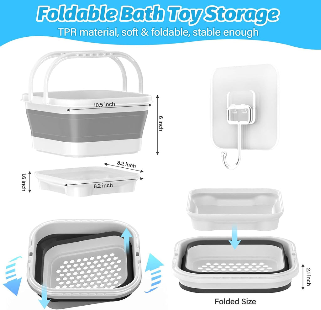 Anivia - Organizador plegable de almacenamiento de juguetes de baño con base extraíble, color gris