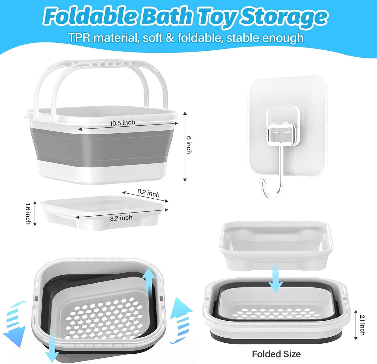 Anivia - Organizador plegable de almacenamiento de juguetes de baño con base extraíble, color gris