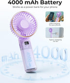 TUNISE Ventilador portátil de mano, 4000mAh, 180 ajustable, 6 veloc...