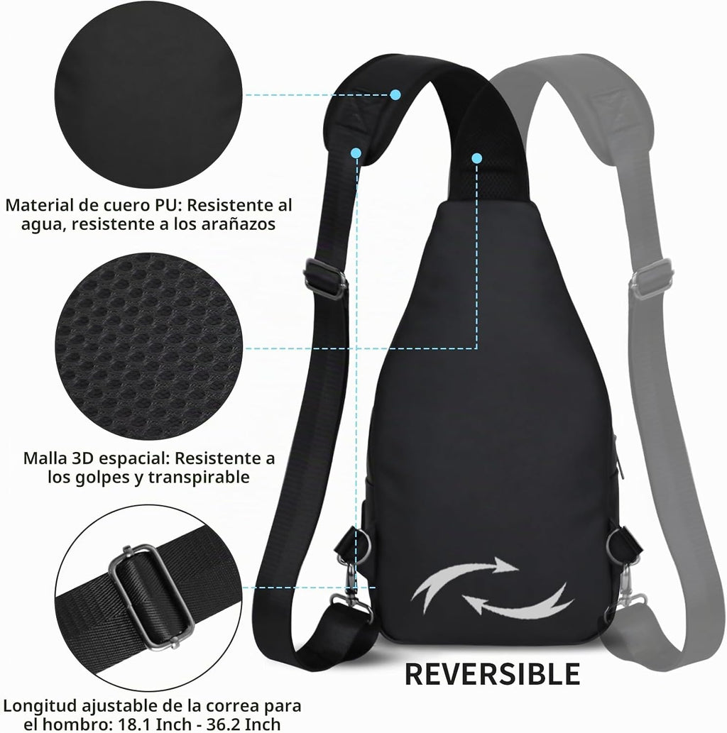 Mochila cruzada pequeña, bandolera de hombro, de cuero, color negro