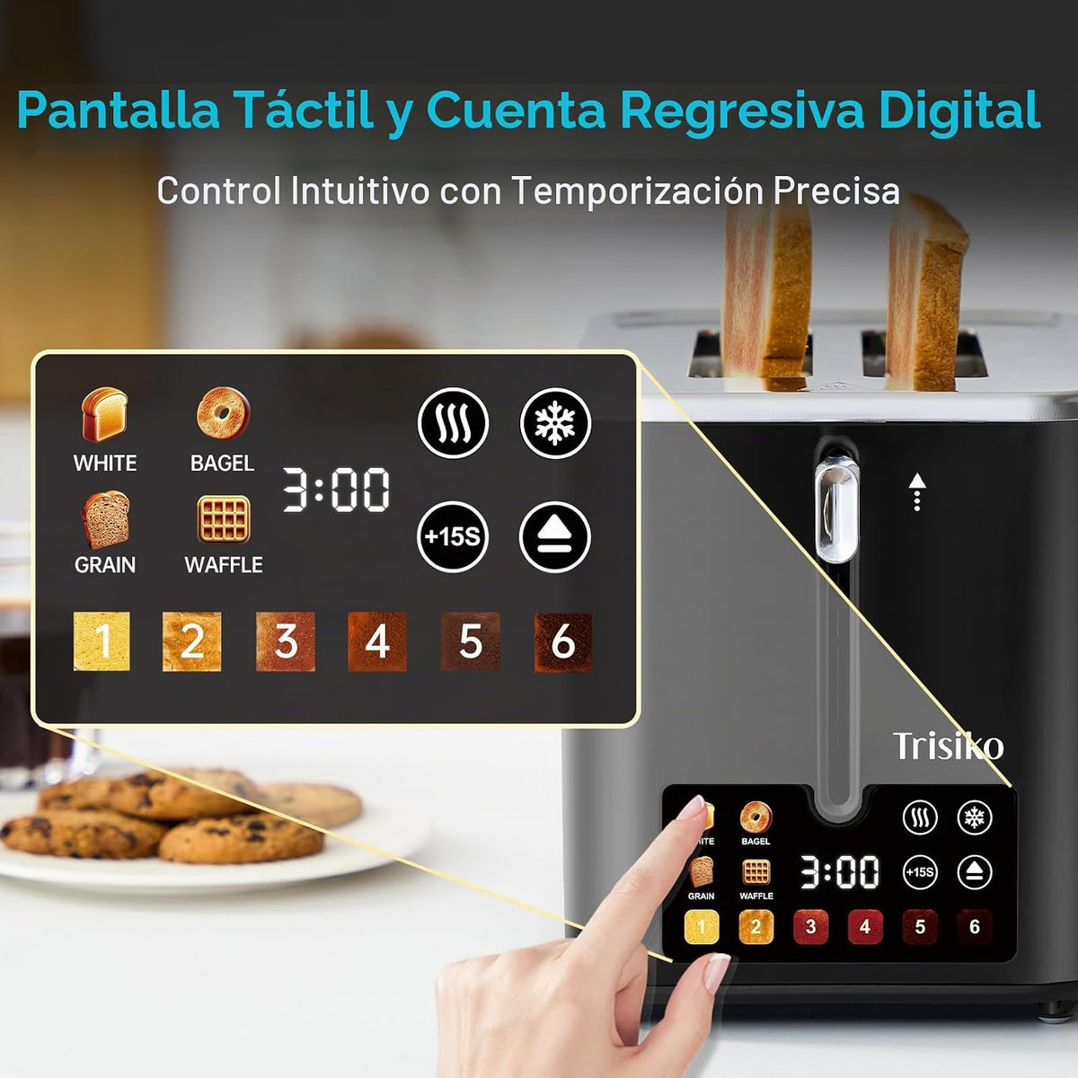 Smart Touch Screen - Tostadora de 2 rebanadas, ranura ancha, color negro