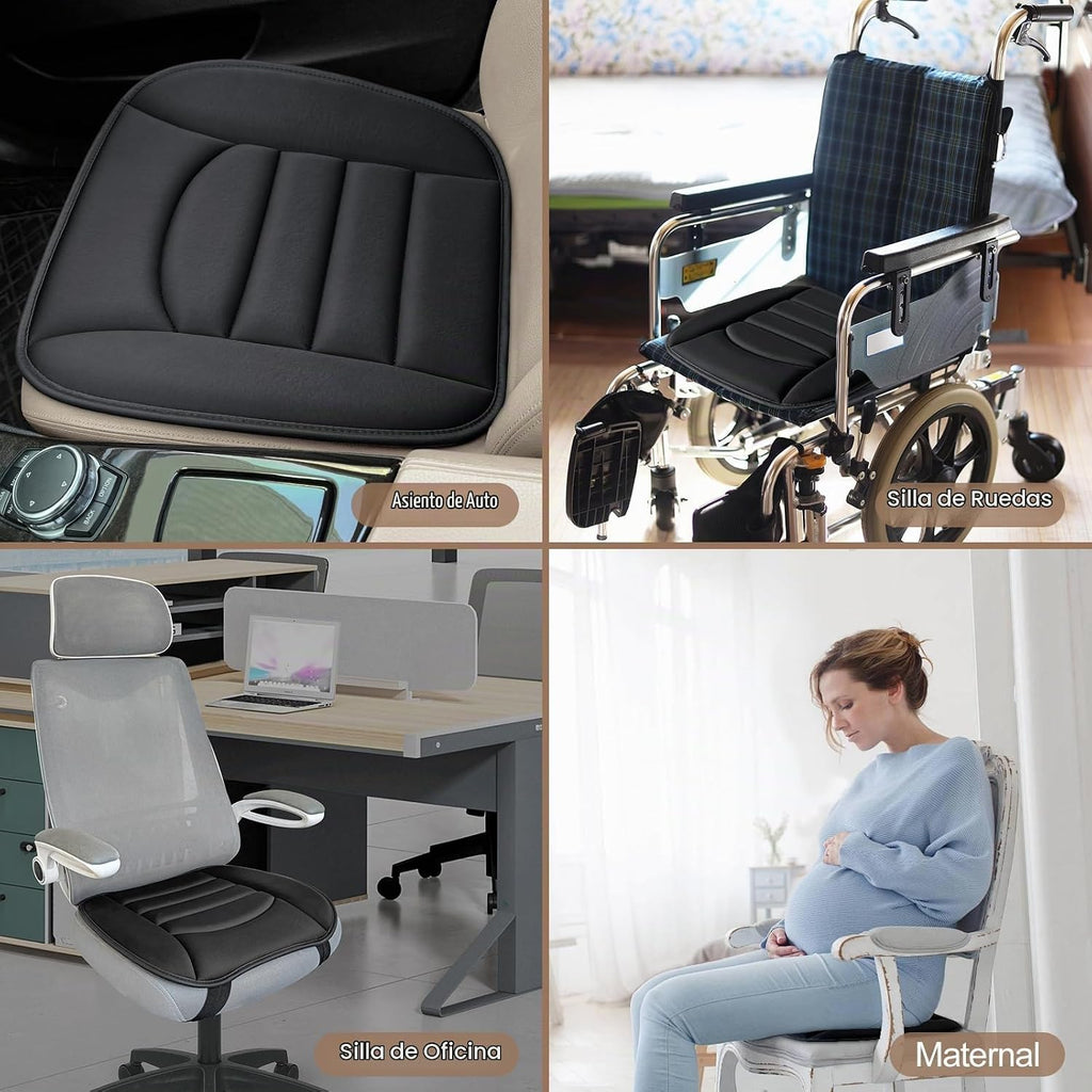 Cojín de espuma viscoelástica para asiento de automóvil con tela transpirable y gel antideslizante, ajuste universal para automóvil, camión, oficina, hogar, 19.6 x 18 x 1.2 pulgadas, color
