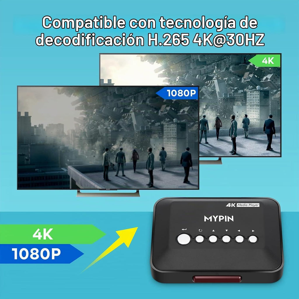 4K@30hz HDMI TV Media Player con salida HDMI/AV, reproductor MP4 digital