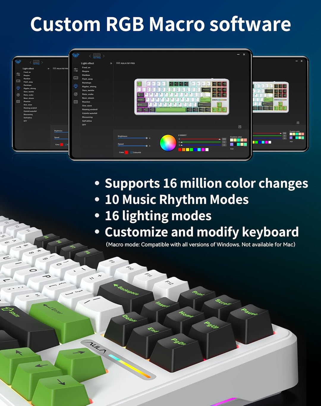 Aula F87 Pro - Teclado mecánico inalámbrico, 87 teclas TKL Tri-Mode...