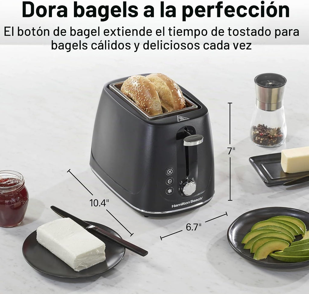 Tostadora Hamilton Beach de 2 rebanadas con botones de Bagel, Descongelar y Cancelar