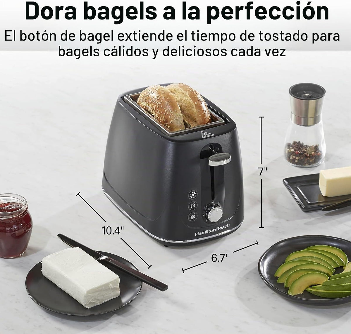 Tostadora Hamilton Beach de 2 rebanadas con botones de Bagel, Descongelar y Cancelar