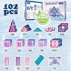 Little Pi 102 piezas de bloques de construcción con azulejos magnéticos de castillo de princesa congelada - Bloques de diamante 3D, juguetes educativos STEM para juego de rol, regalos de cumpleaños