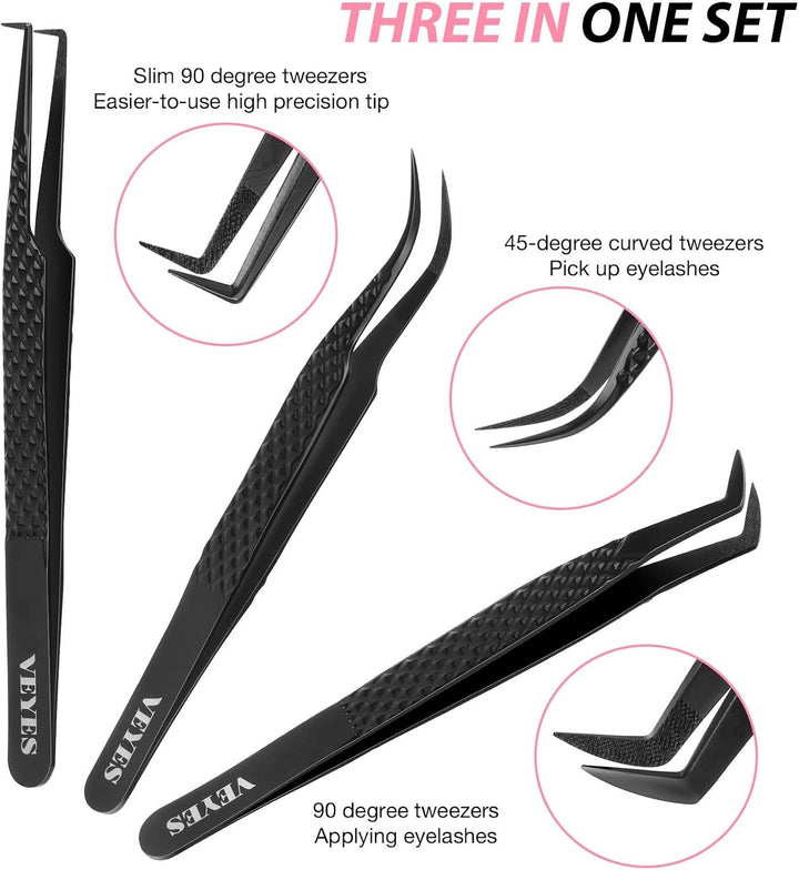 VEYES INC Pinzas de pestañas para extensiones de pestañas, kit de p...