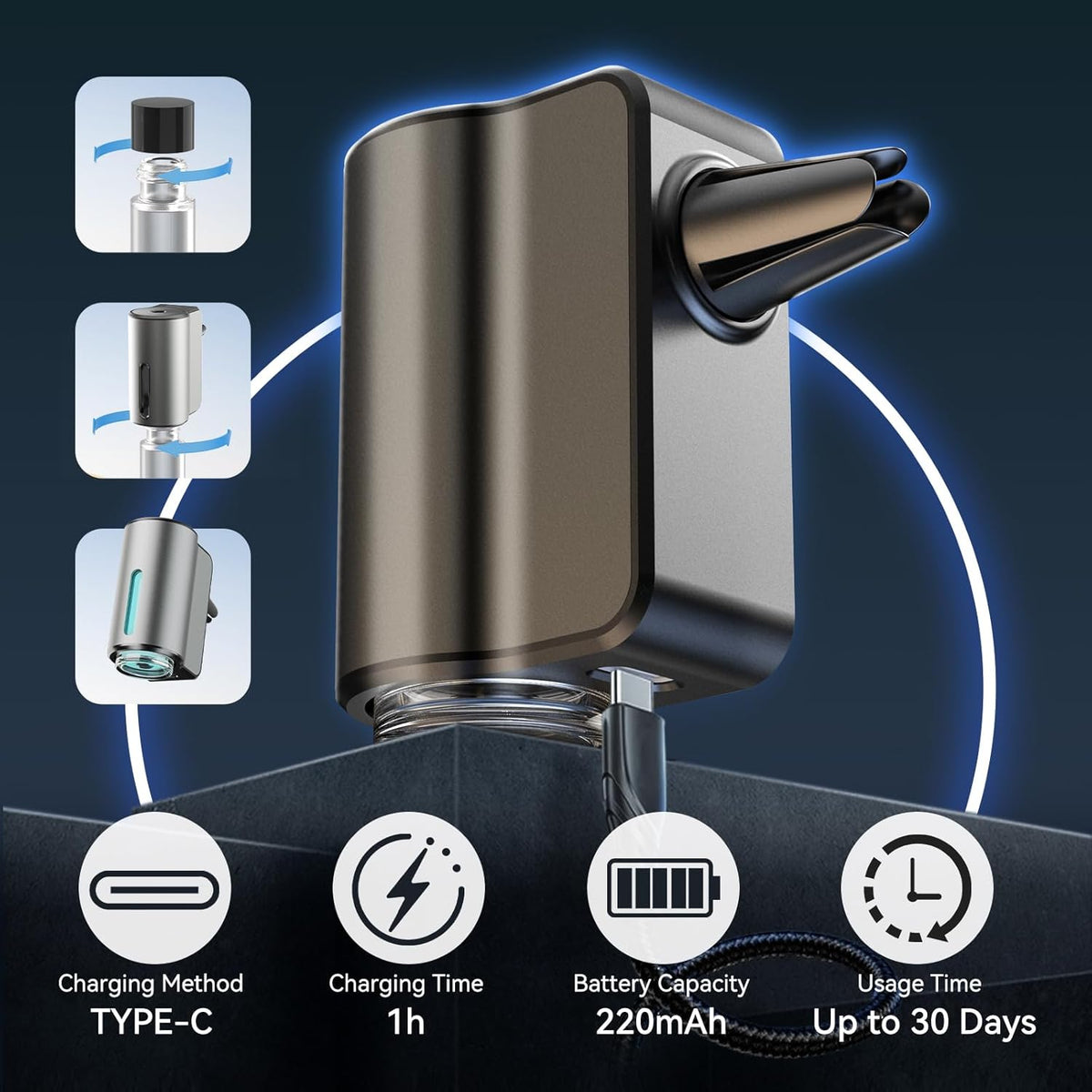 Smart Car Ambientador, gris, con 6 aceites aromáticos surtidos de 0.3 fl oz