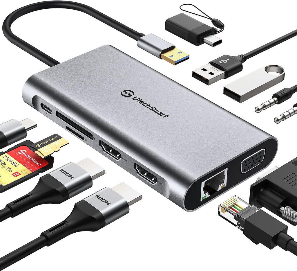UtechSmart Estación de acoplamiento USB, 11 en 1 USB C Dock Triple Display