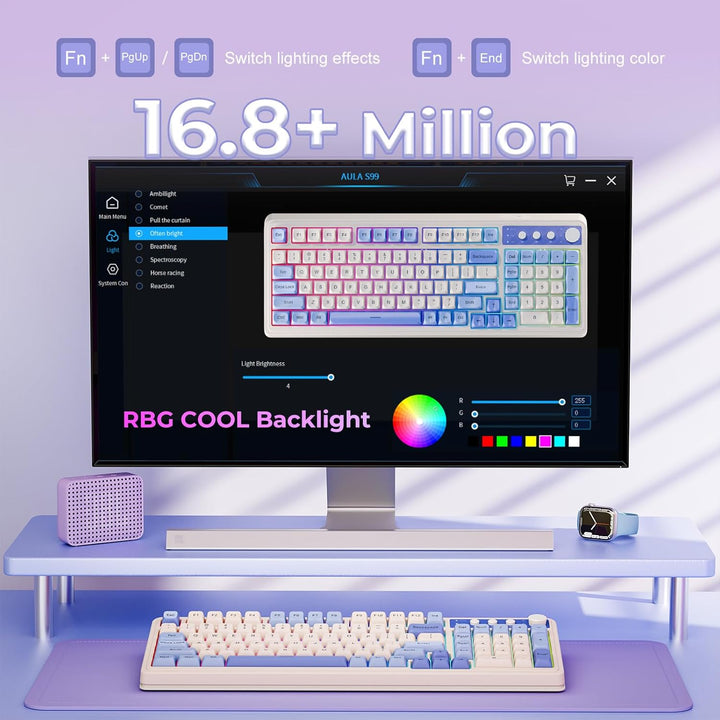AULA Teclado inalámbrico S99, triple modo Bluetooth\/2.4GHz\/USB-C,...