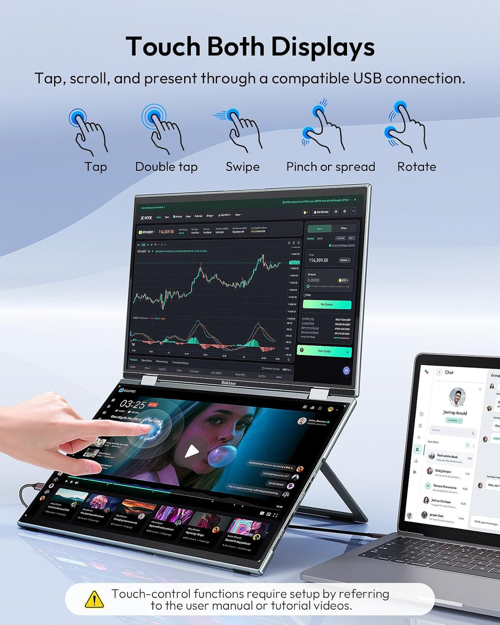 Monitor portátil, doble monitor de pantalla táctil de 16 pulgadas