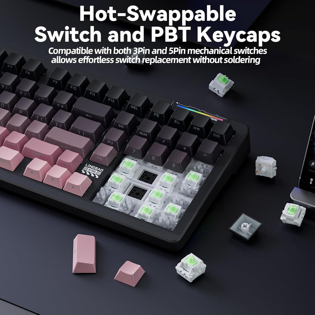 LINGBAO K98 - Teclado mecánico inalámbrico al 96%, triple modo BT5....