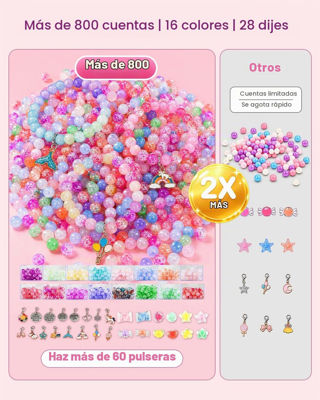 Kit de fabricación de pulseras, más de 800 cuentas, regalo de