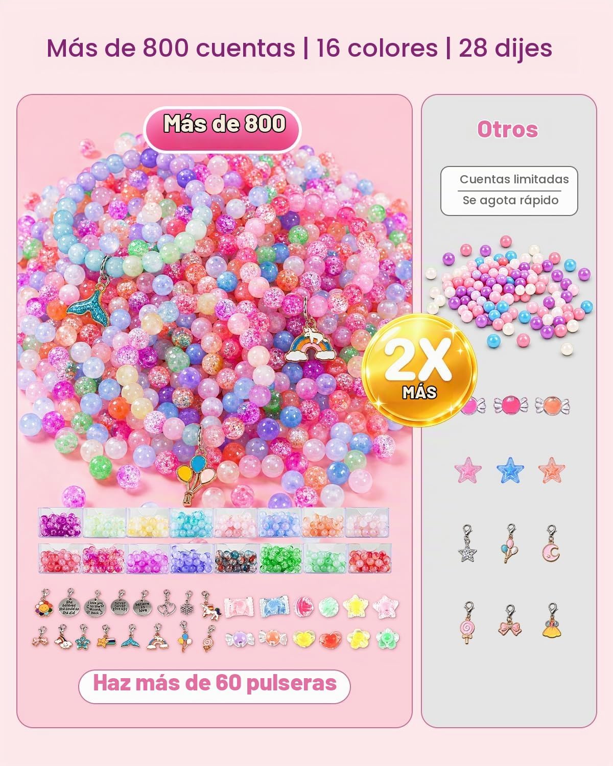 Kit de fabricación de pulseras, más de 800 cuentas, regalo de