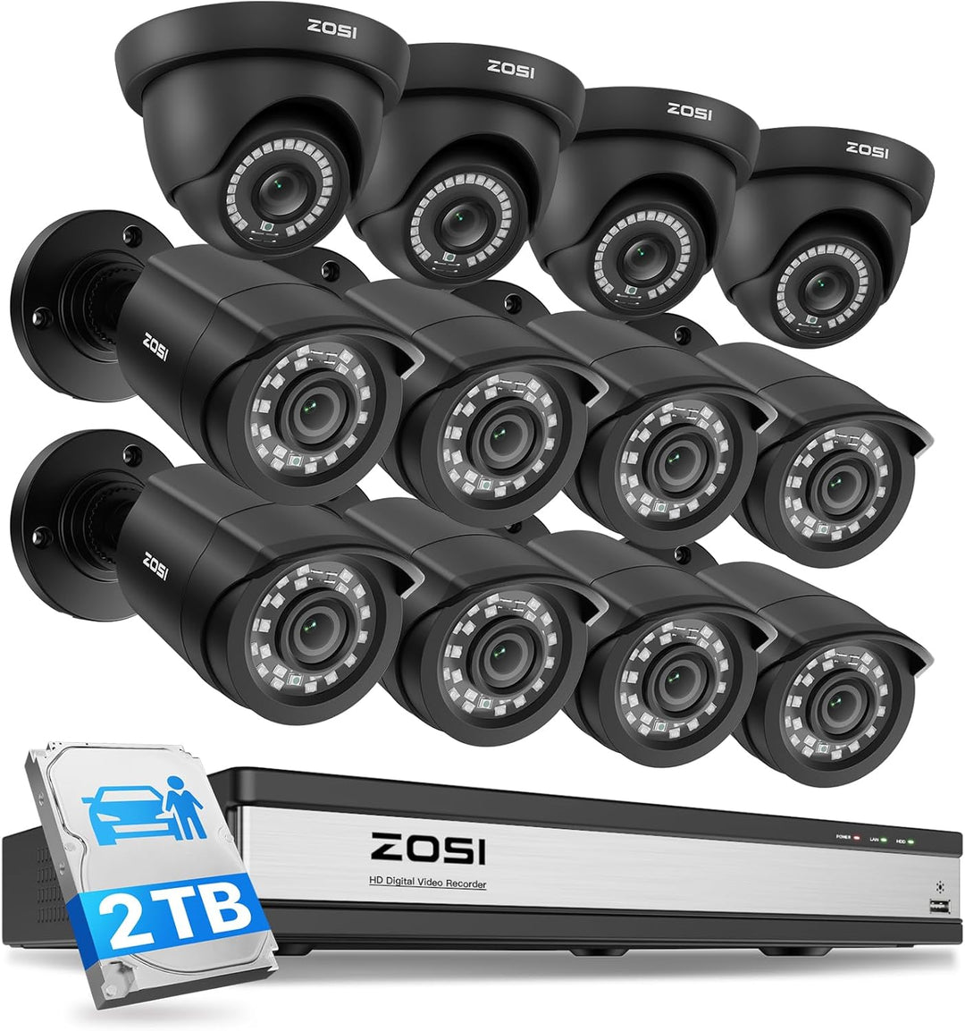 ZOSI Sistema de cámara de seguridad 16 canales 1080P con disco duro...