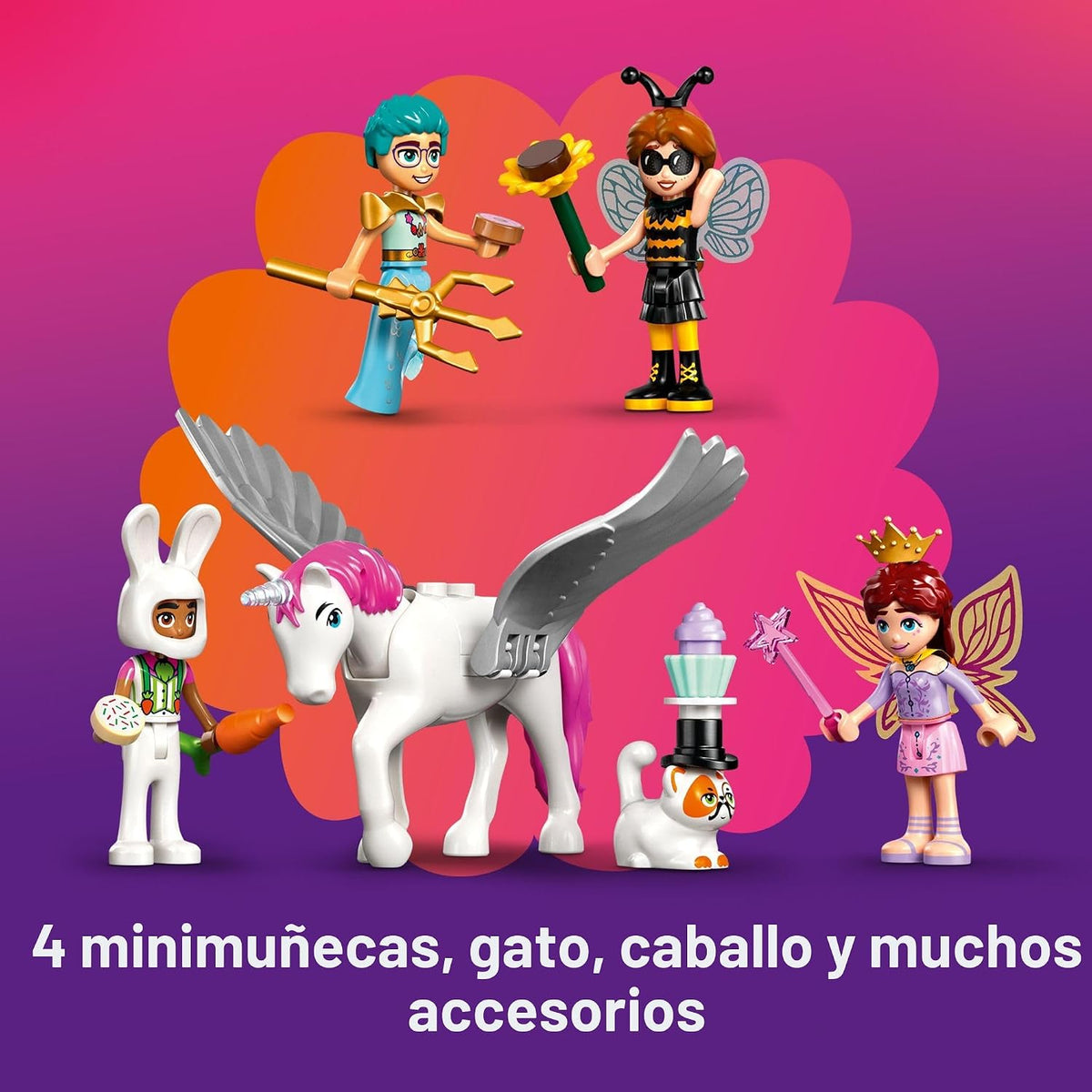LEGO Fiesta de disfraces de amigos con unicornio y hada, juguete de construcción interactivo de cuentos con juguetes de gato y unicornio, idea creativa de regalo de cumpleaños para niñas y niños, 6+ - 42661