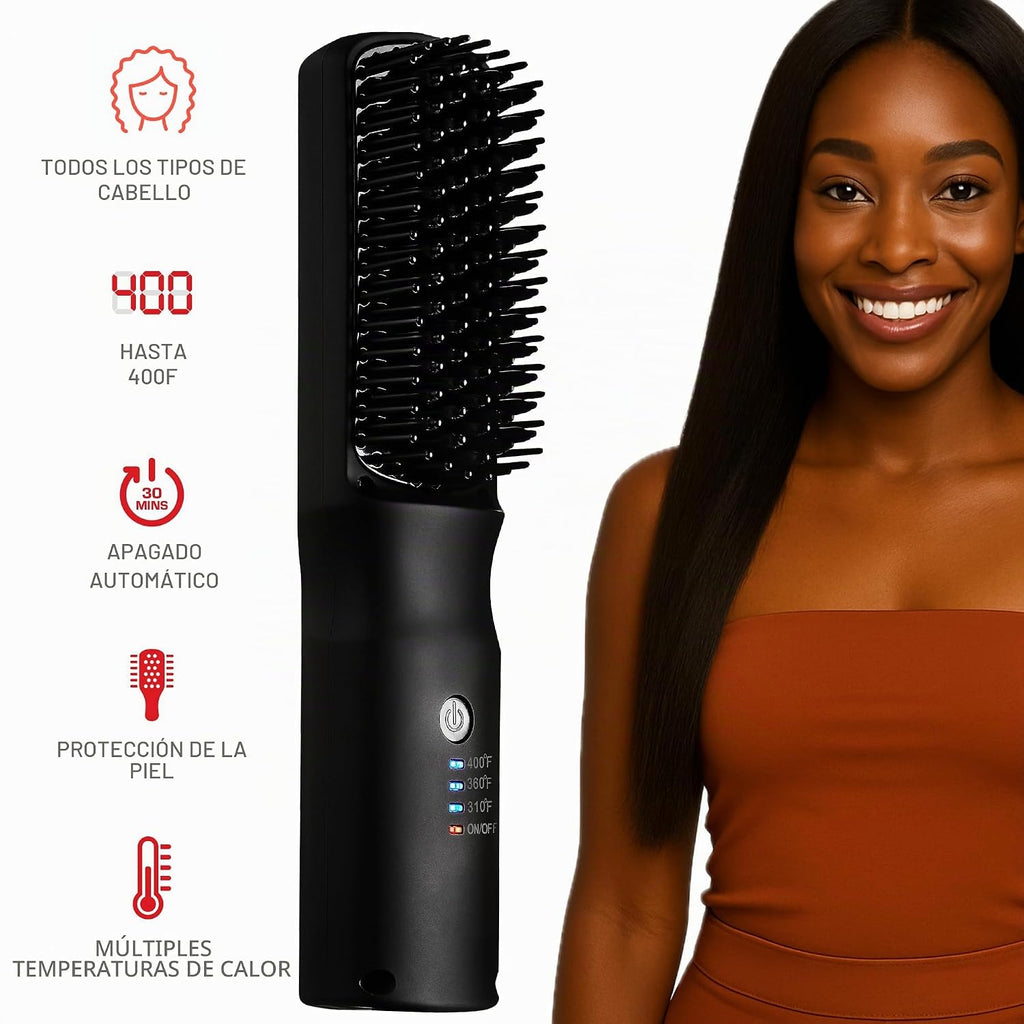 Red by Kiss Cepillo alisador de cabello iónico 2 en 1 con revestimiento de cerámica, temperatura ajustable, apagado automático, cerdas protectoras de piel y cable giratorio de 360°, suave y estilo en pocos trazos