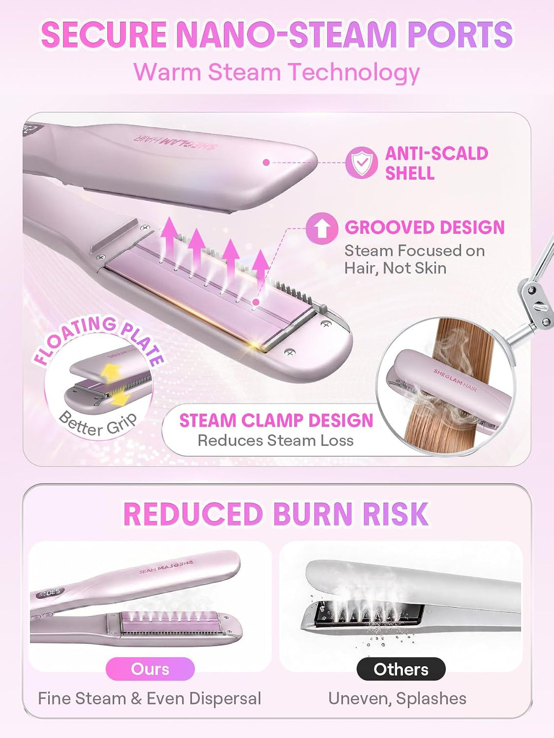 SHEGLAM Steam Flat Iron Hair Straightener 1.5" Ceramic Flat Iron wi...