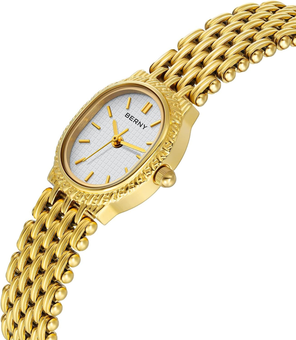 BERNY Relojes dorados para mujer, estilo vintage, reloj de pulsera de lujo, pequeño, ovalado, de cuarzo, con herramientas incluidas