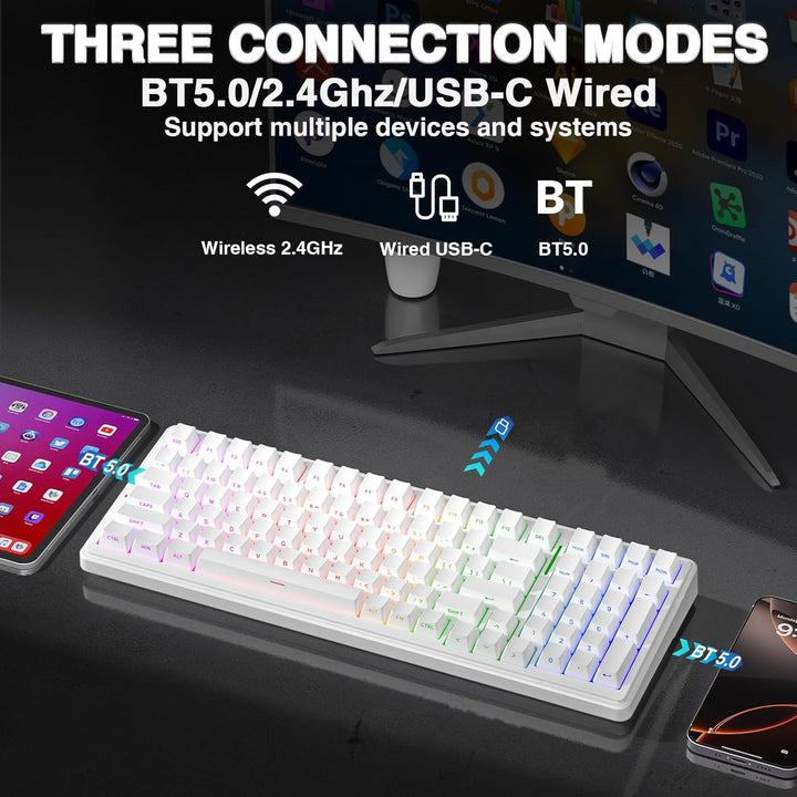 AULA Teclado mecánico inalámbrico F99, triple modo (BT5.0\/2.4GHz\/...