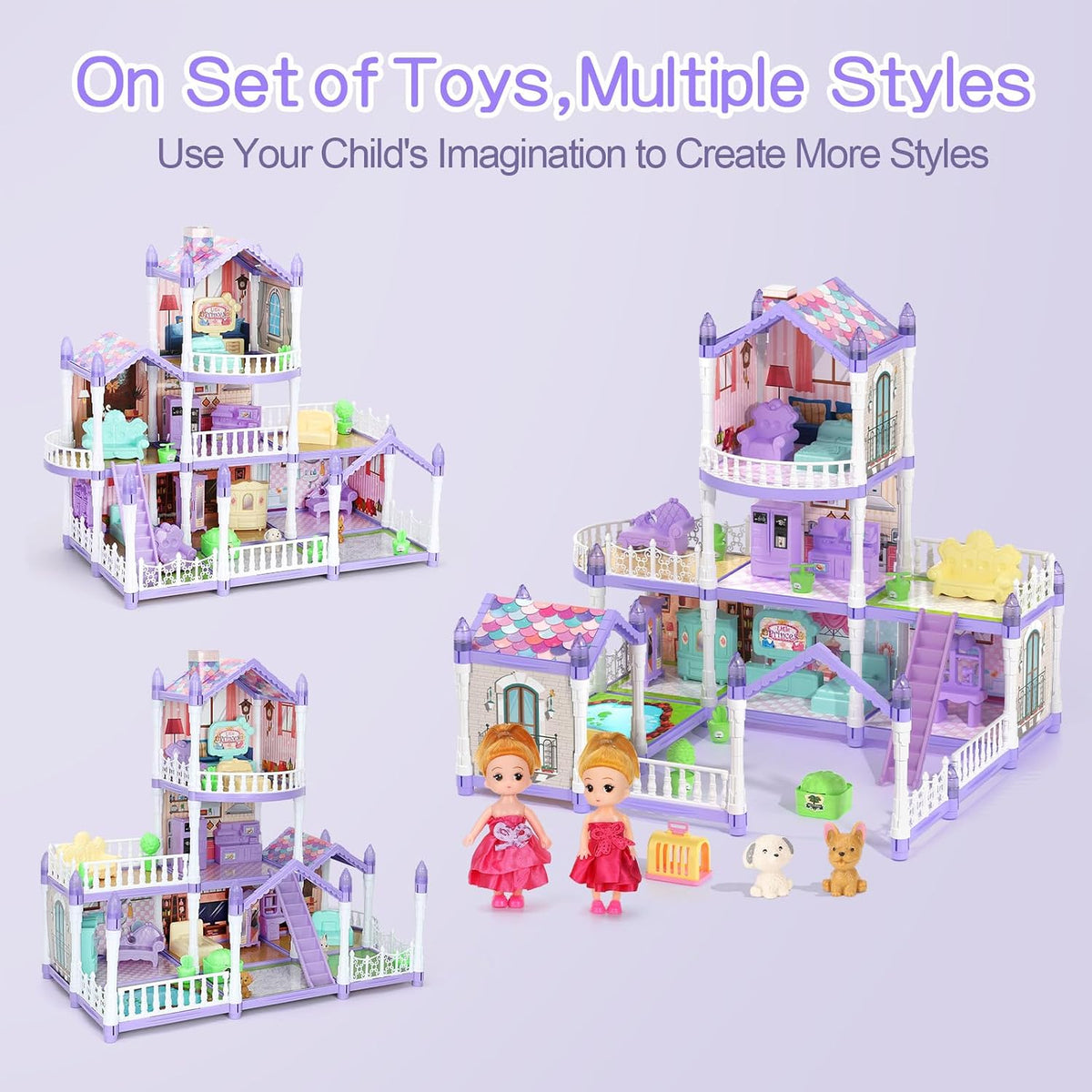 Lámpara Casa de muñecas para niñas, casa de muñecas de ensueño, 9 habitaciones con 2 muñecas, casas de muñecas de princesa, animales, muebles y accesorios, casa de juegos para niñas de más de 3 años