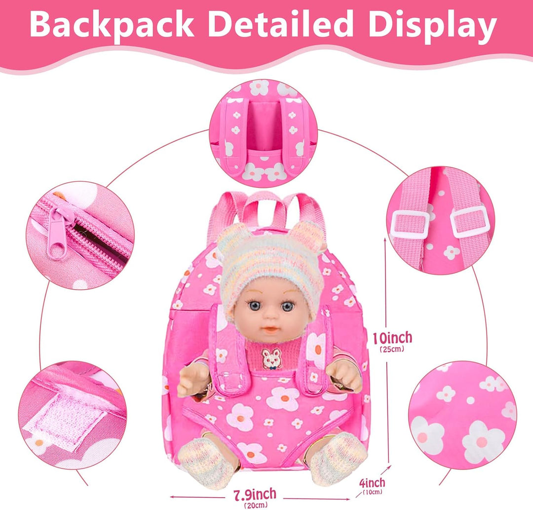 Muñeca de bebé de 12 pulgadas con mochila en caja de regalo, juego...
