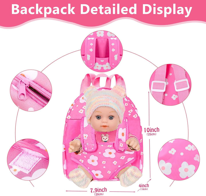 Muñeca de bebé de 12 pulgadas con mochila en caja de regalo, juego...