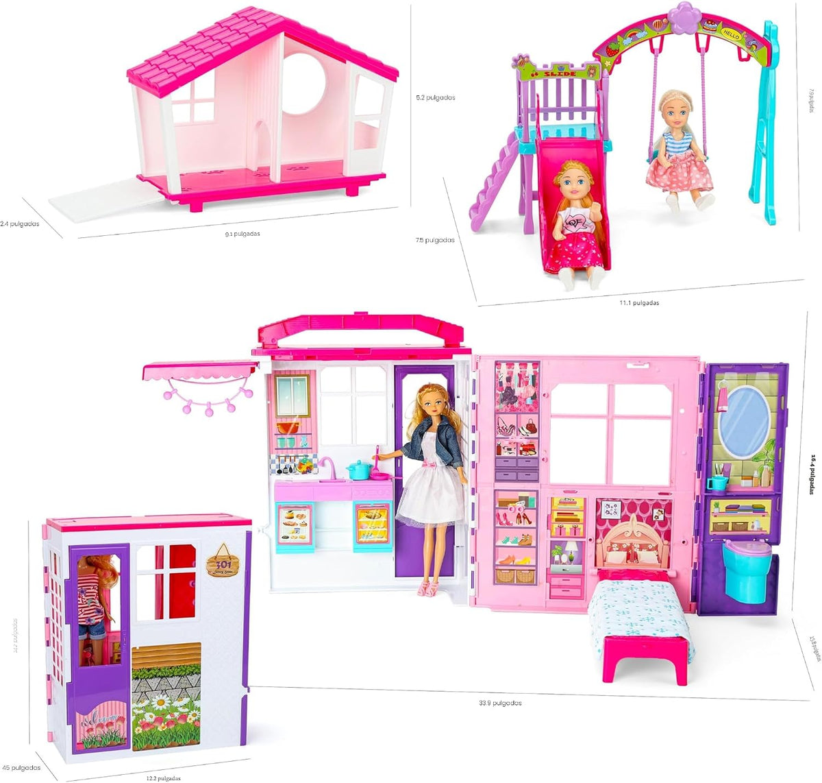 Style Shine - Casa de muñecas plegable de 1 piso, juego de casa de muñecas