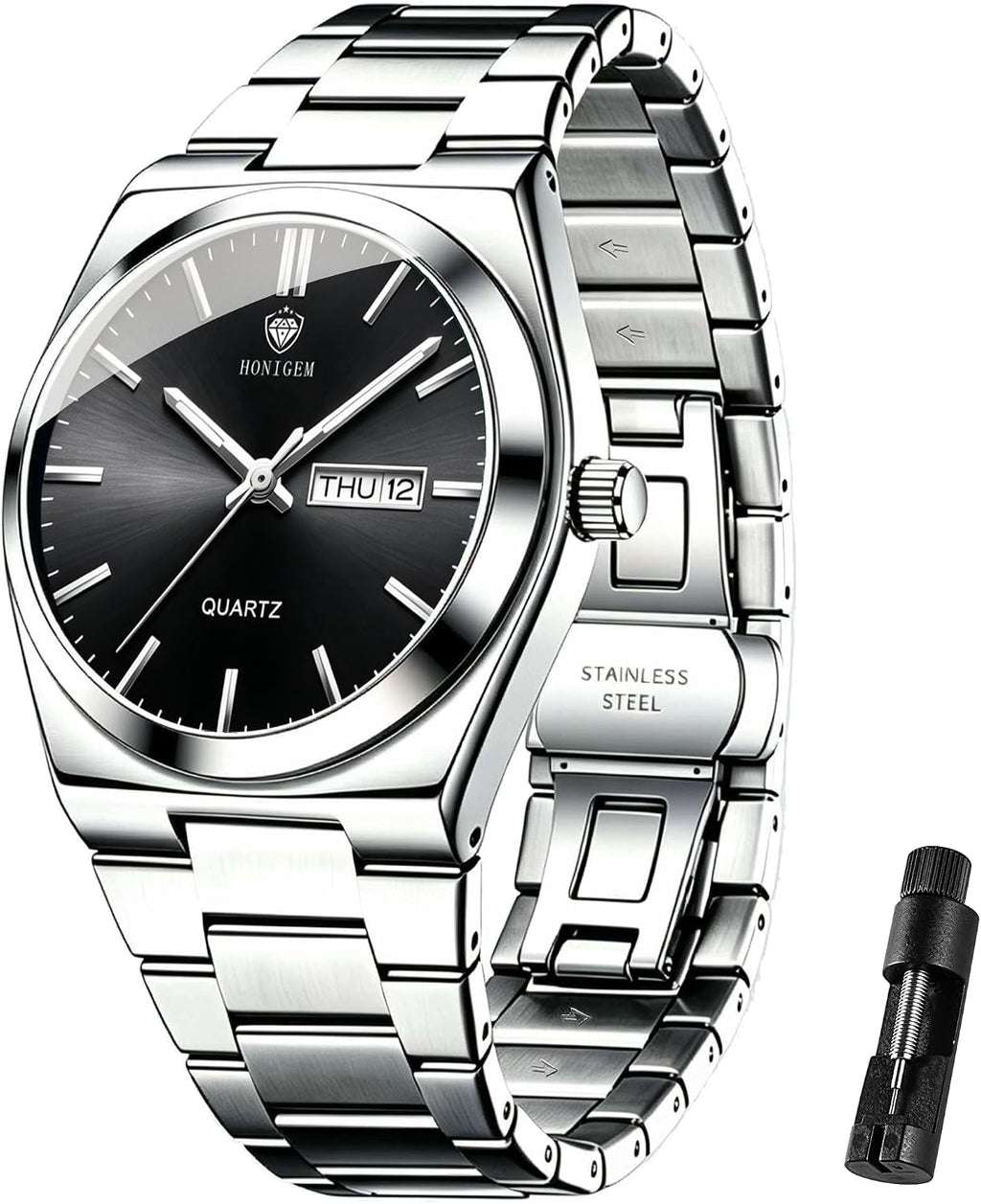 Relojes de negocios de cuarzo de acero inoxidable de cara grande de