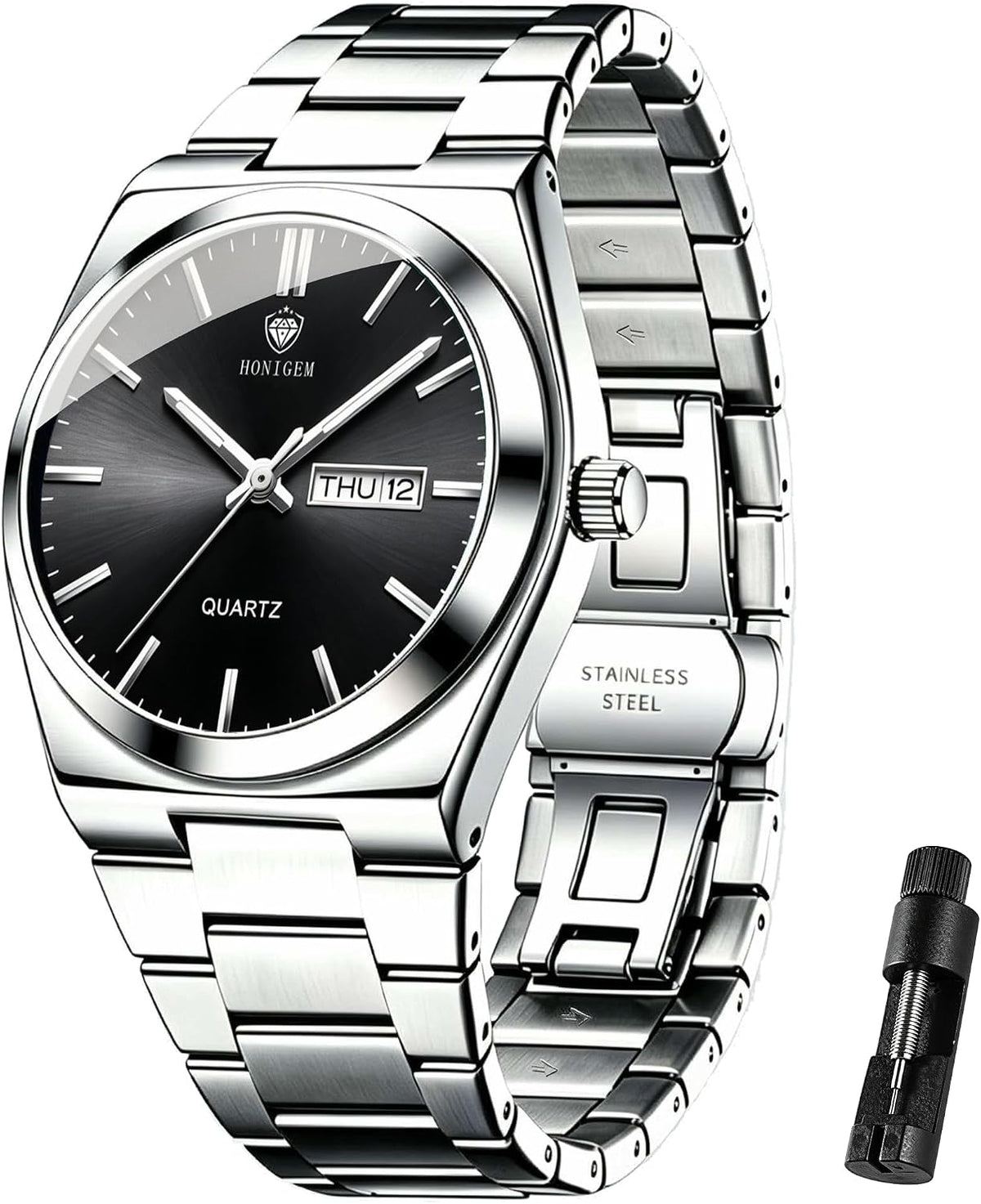 Relojes de negocios de cuarzo de acero inoxidable de cara grande de