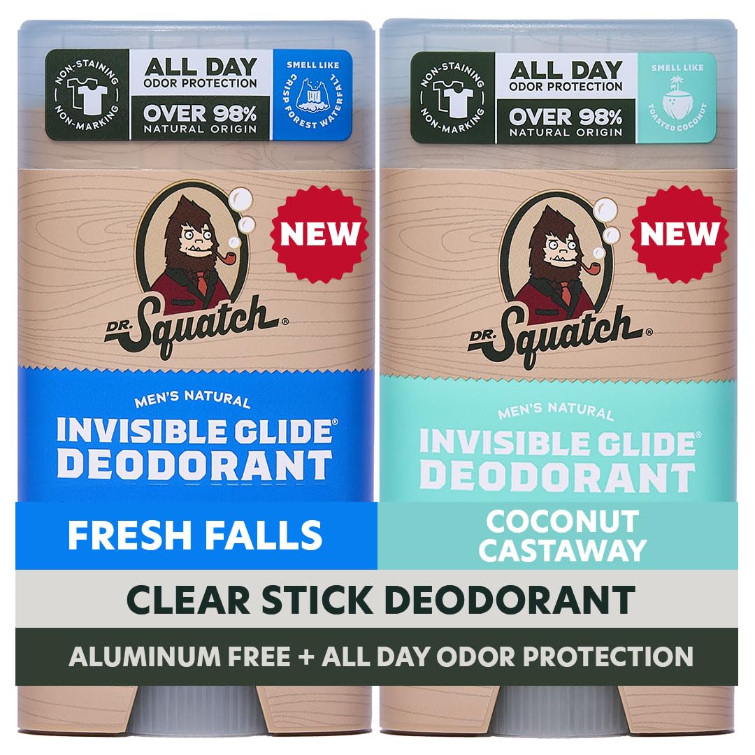 Dr. Squatch Invisible Glide Natural Desodorante para hombre, desliz...