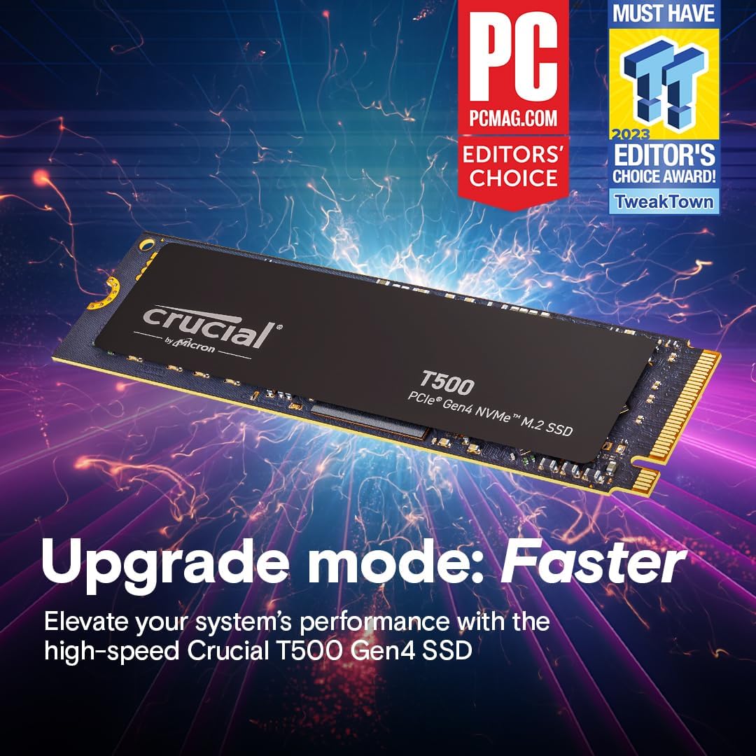 Crucial SSD T500 PCIe Gen4 NVMe de 1 TB, hasta 7,300 MB\/s, TLC NAN...