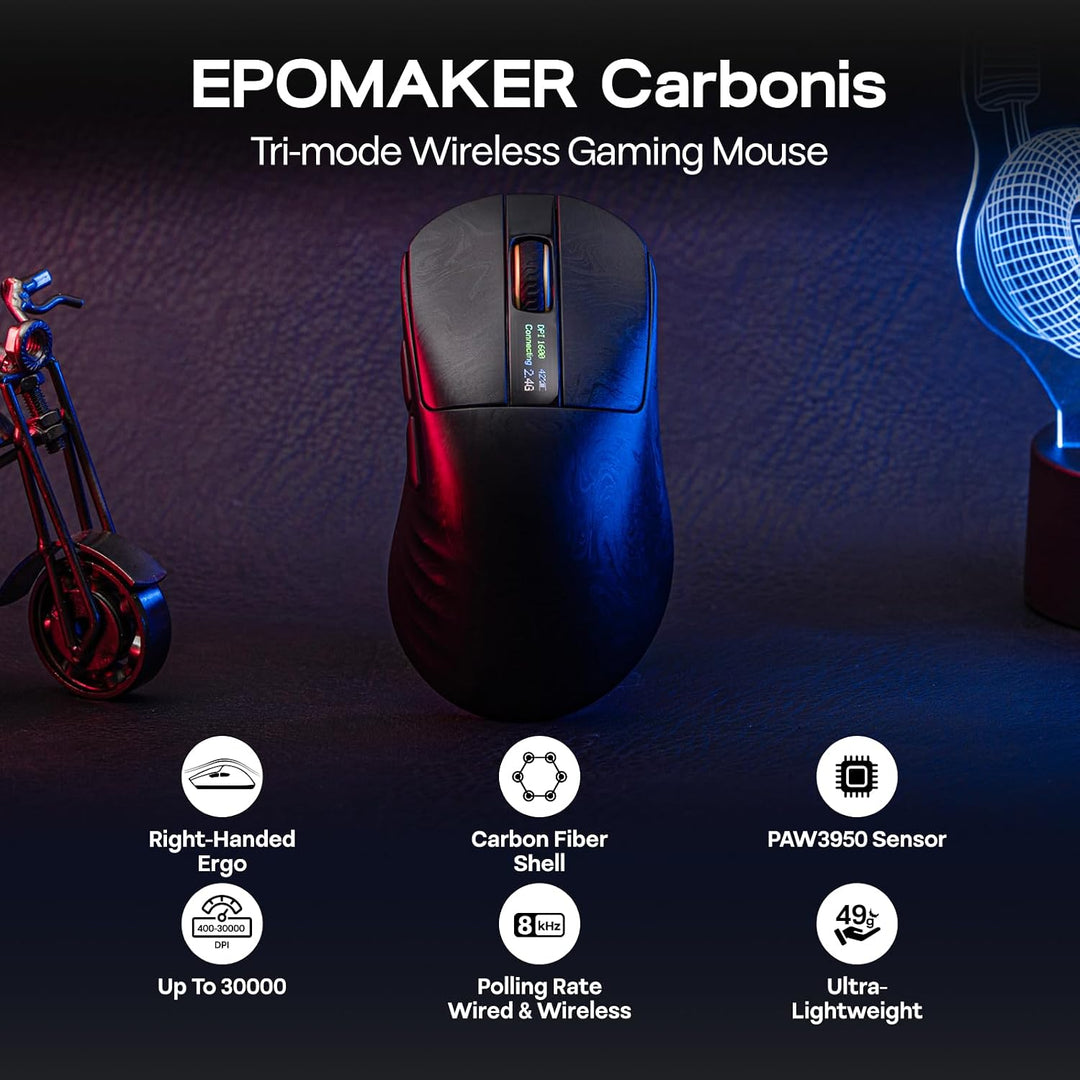 EPOMAKER Carbonis - Mouse inalámbrico para juegos con pantalla digi...