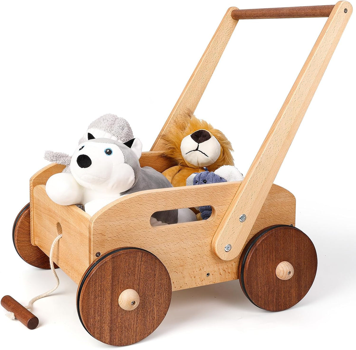 Woodtoe Andador de madera para bebés, caminante de empuje para bebés de velocidad ajustable, juguetes Montessori para bebés que aprenden a caminar, juguetes educativos para caminar, regalo para niños