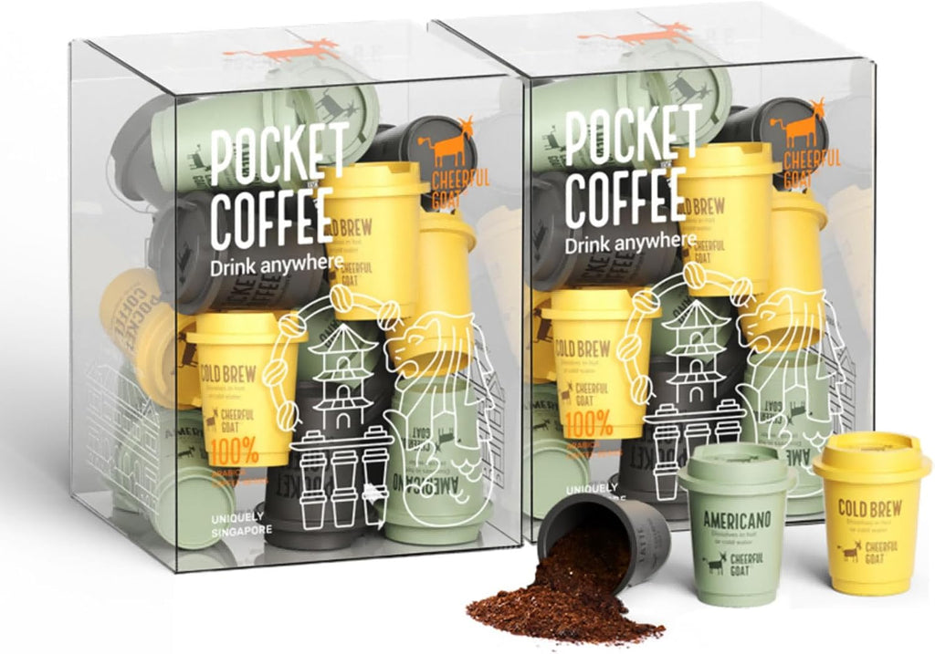 CHEERFUL GOAT Instant Cold Brew Coffe - Taza de viaje de café con forro de cerámica, café de bolsillo especial 100% arábica, liofilizado para una máxima frescura, sin azúcar, sin aditivos