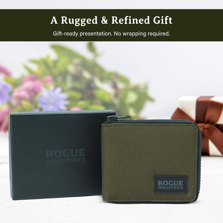 ROGUE WALLET Cartera de nailon con cremallera, Caqui