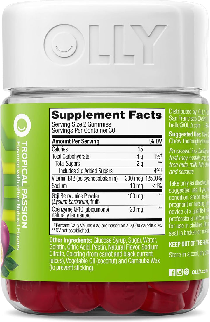 OLLY Daily Energy - Gomitas sin cafeína, vitamina B12, CoQ10, bayas...