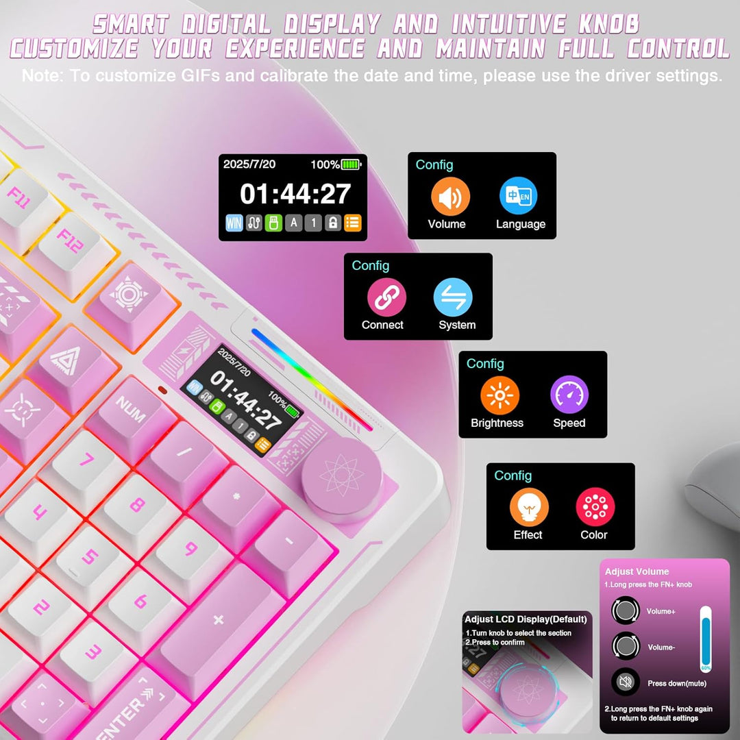 LINGBAO K98 PRO - Teclado mecánico de anime inalámbrico, con pantal...
