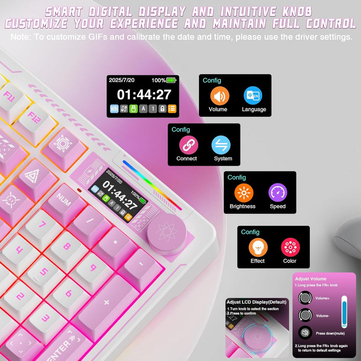 LINGBAO K98 PRO - Teclado mecánico de anime inalámbrico, con pantal...