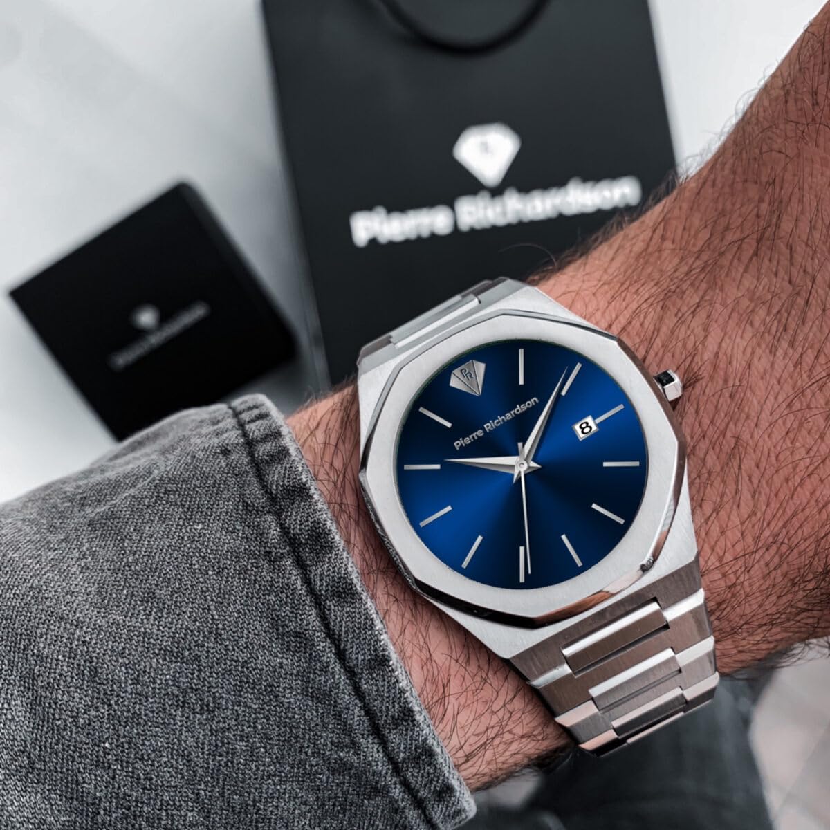 PIERRE RICHARDSON PR5428 Reloj de lujo para hombre – Movimiento de cuarzo japonés, acero inoxidable, 41mm, 5ATM resistente al agua, cristal de zafiro resistente a los arañazos – Reloj de vestir